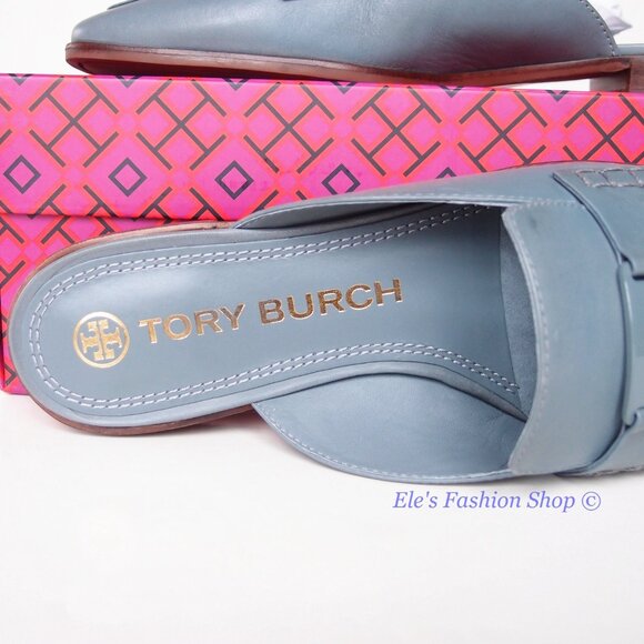 NIB Tory Burch Georgia Backless Leather Loafer Mule Blue US 7.5 8 8.5 AUTHENTIC - Picture 13 of 16